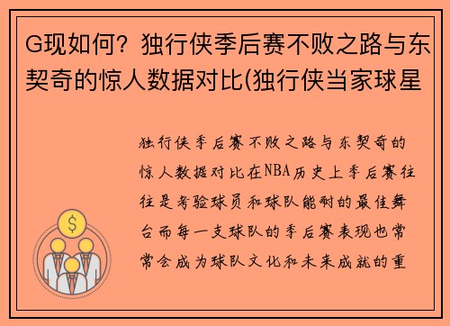 G现如何？独行侠季后赛不败之路与东契奇的惊人数据对比(独行侠当家球星东契奇)